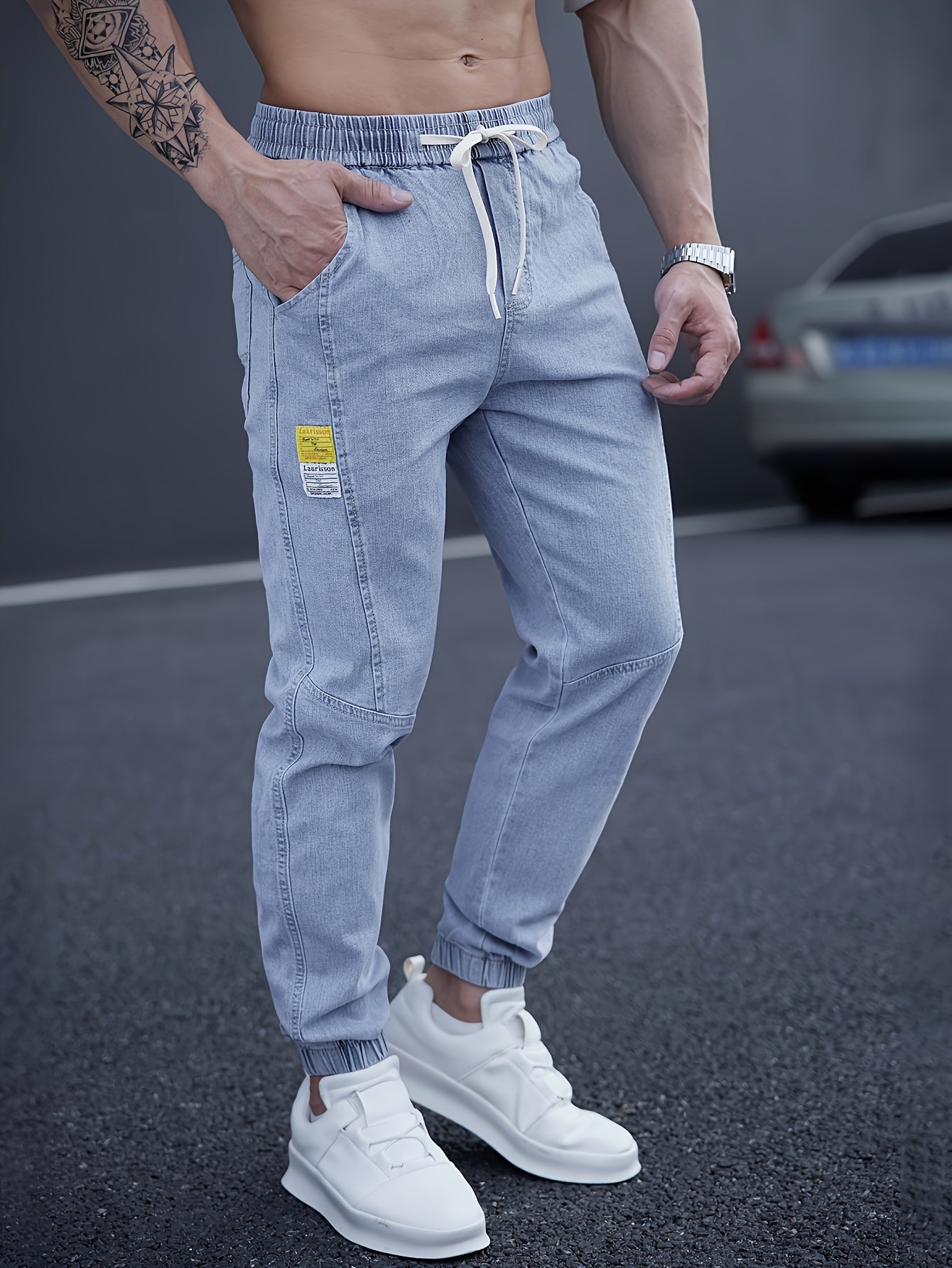 Heren Casual Jogger Jeans - Relaxte Washed Blauw