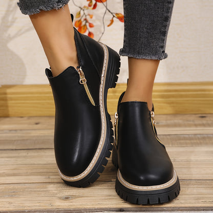 Dames Chic Zwarte PU Enkelboots