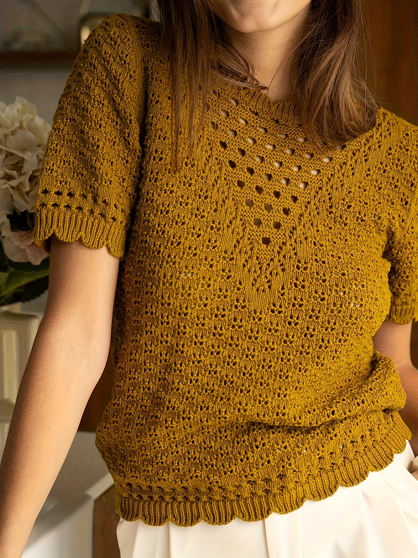 Dames Retro Pullover - Mosterdgele Lente Charme