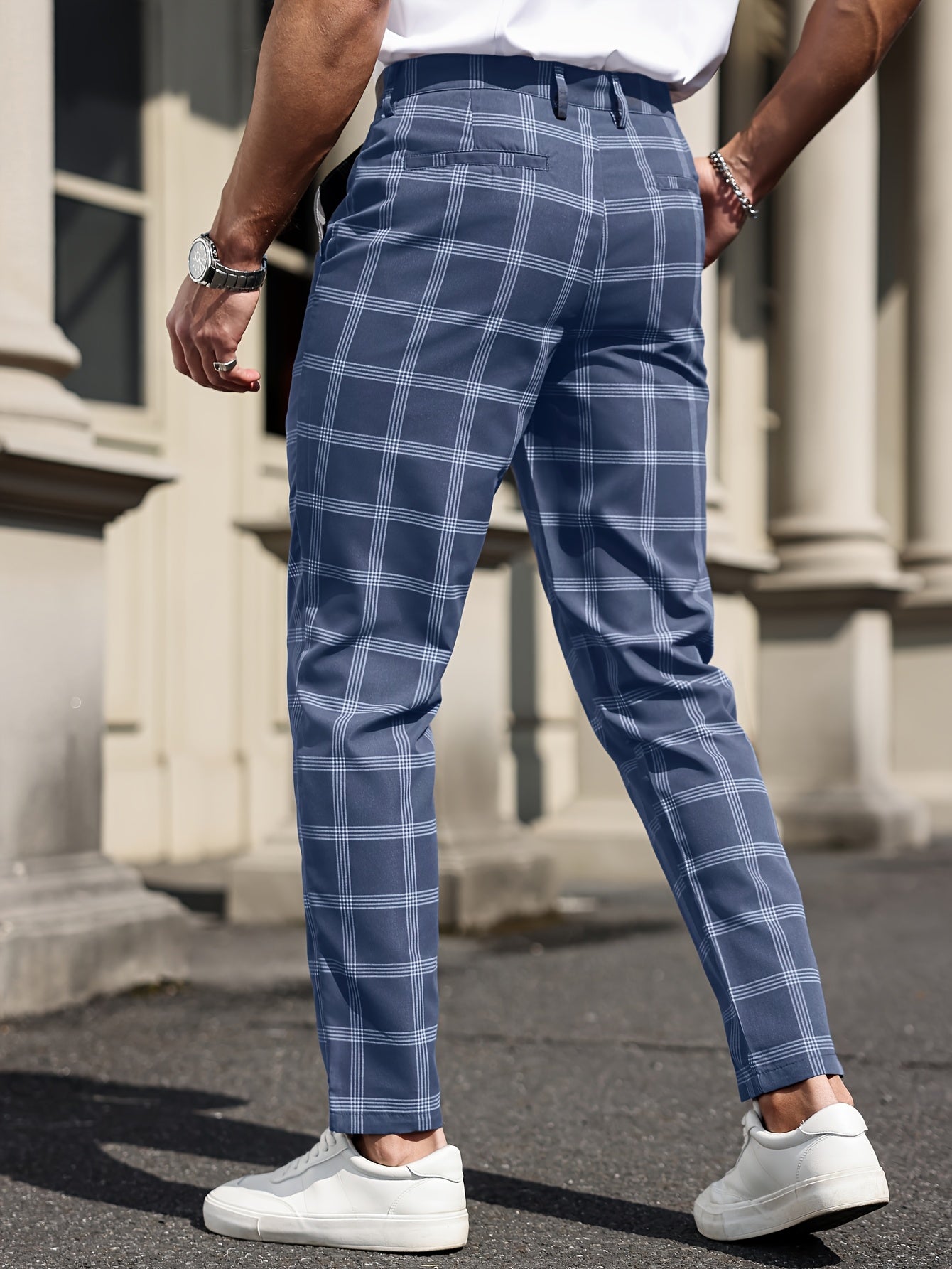 Heren Plaid Slim Fit Dress Pants - Patern Chic