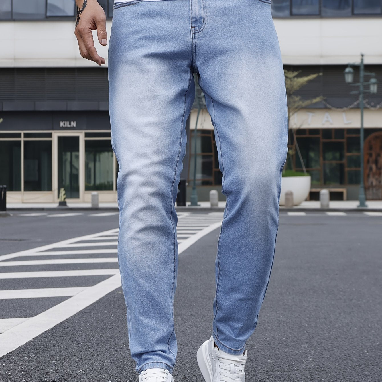 Heren Streetwear Denim Harem Pants - Lichtblauwe Urban Knots