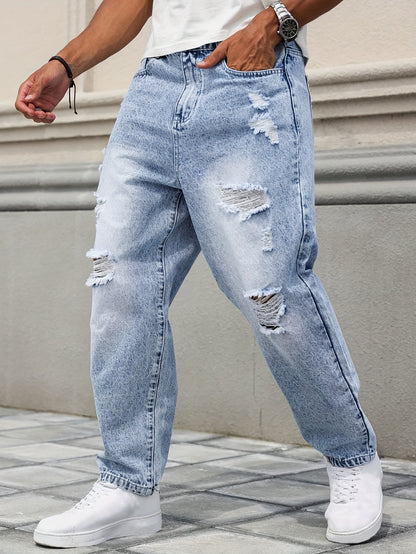Heren Vintage Distressed Denim Jeans - Lichtblauwe Rebel