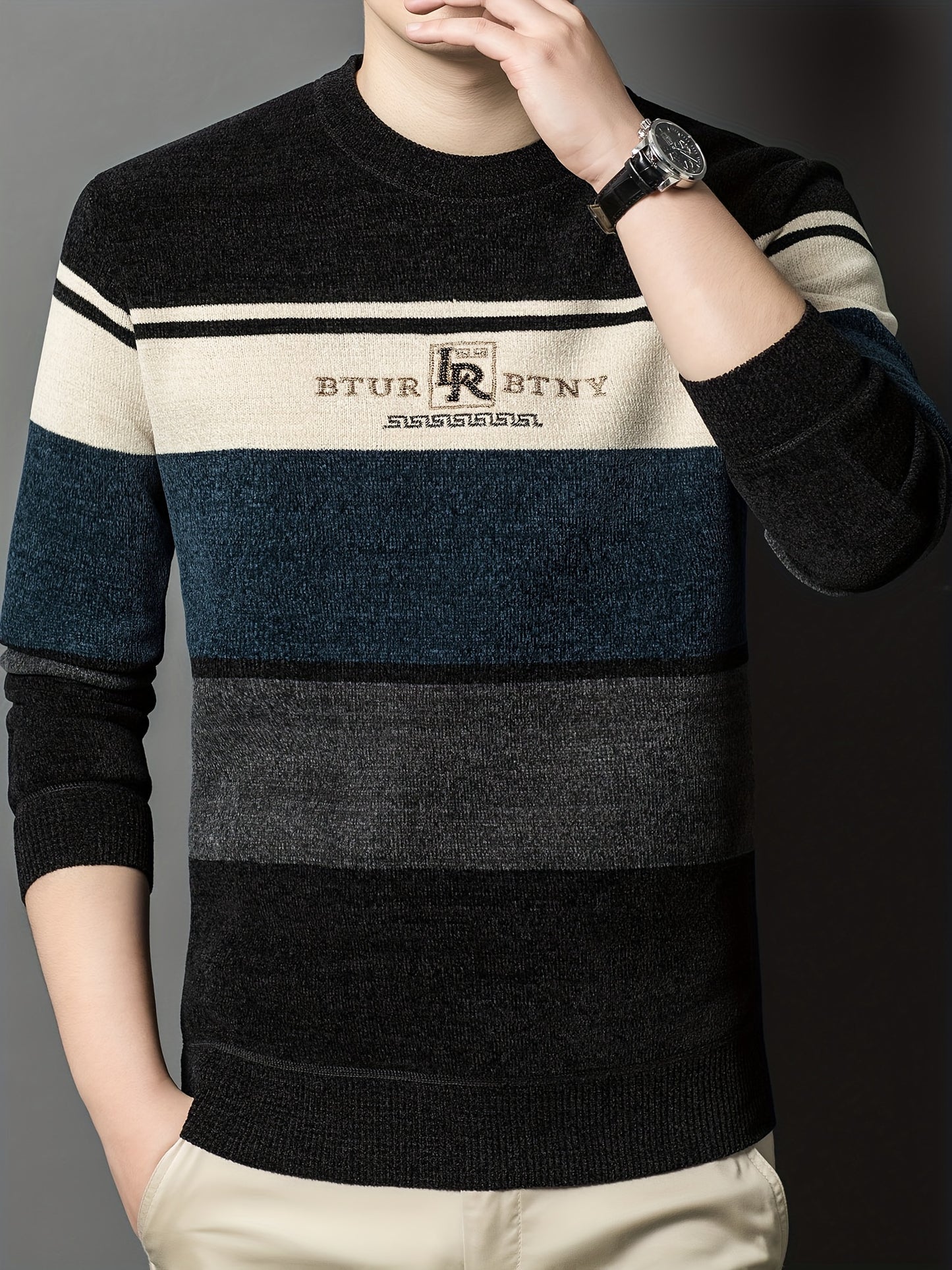 Winter Striped Crew Neck Sweater