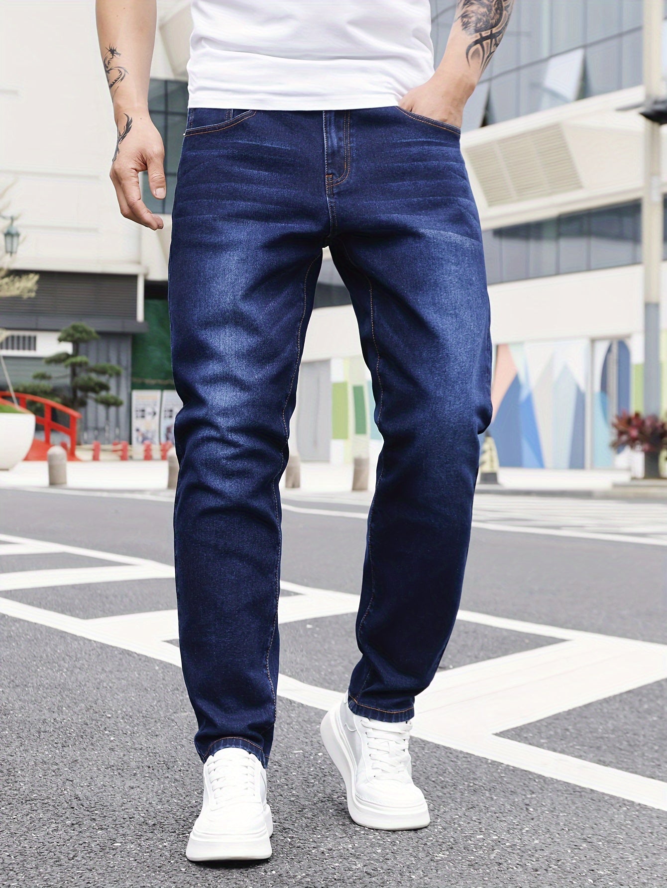 Heren Streetwear Denim Harem Pants - Lichtblauwe Urban Knots