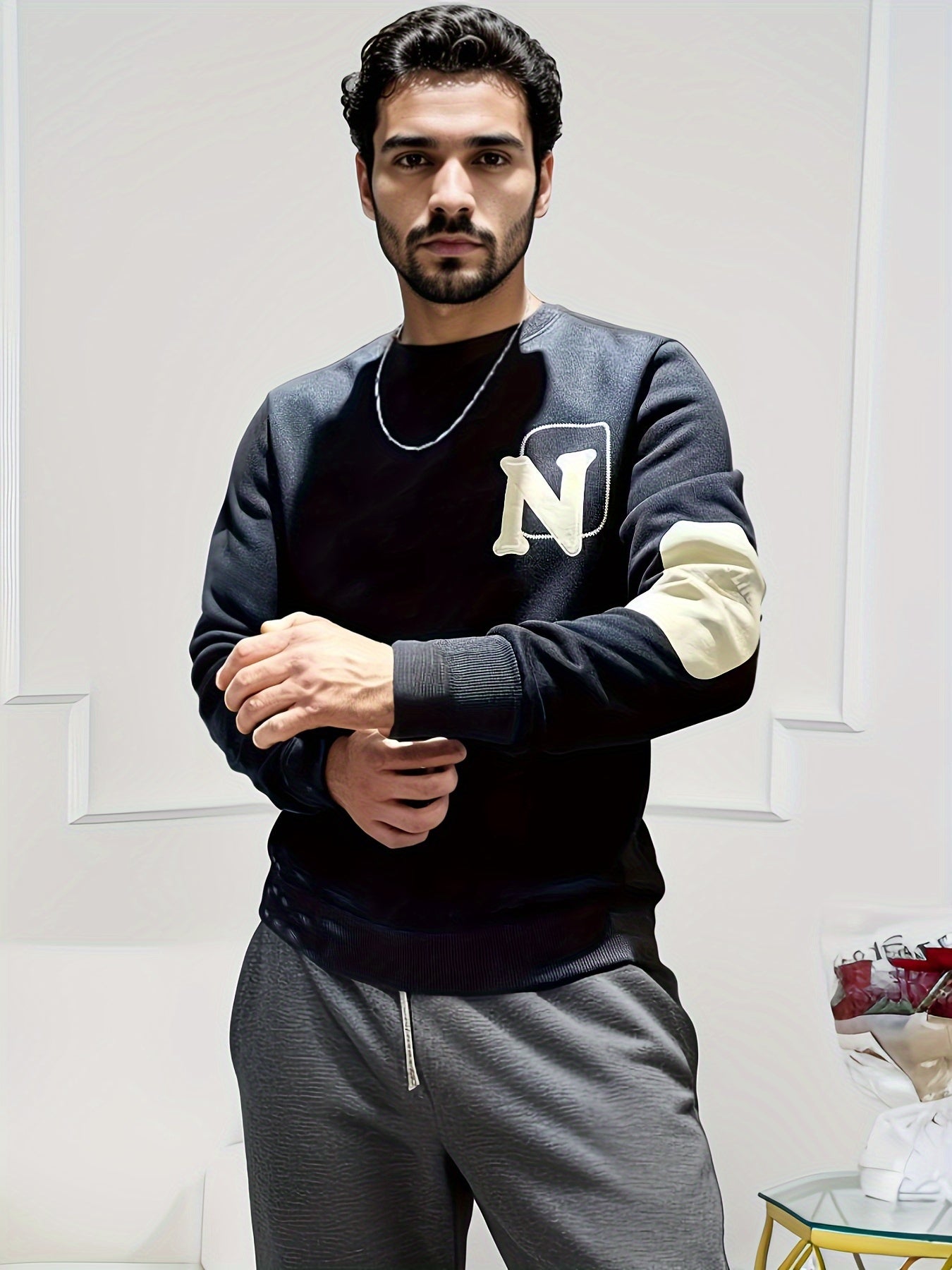 Heren Versatile Crew Neck Sweatshirt - Beige NY Stijl