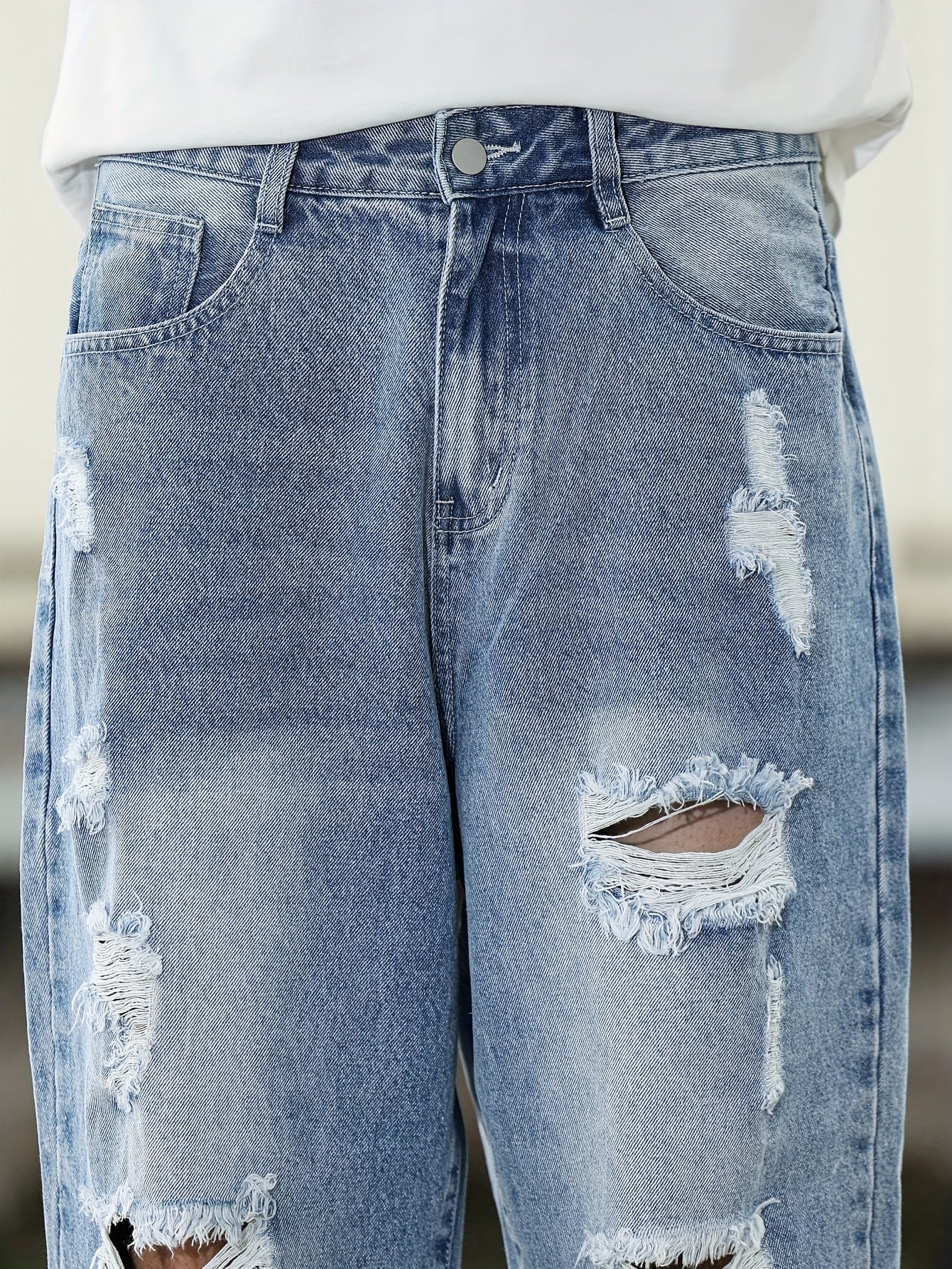 Heren Vintage Distressed Denim Jeans - Lichtblauwe Rebel