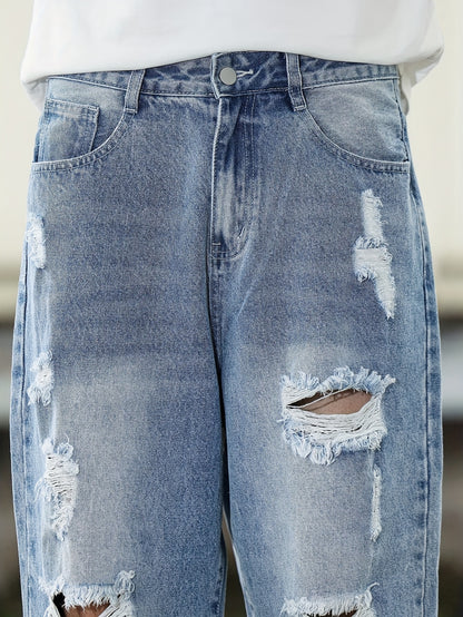 Heren Vintage Distressed Denim Jeans - Lichtblauwe Rebel