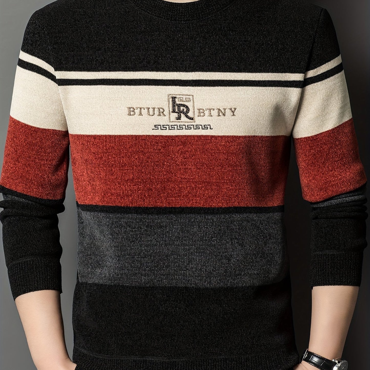 Winter Striped Crew Neck Sweater
