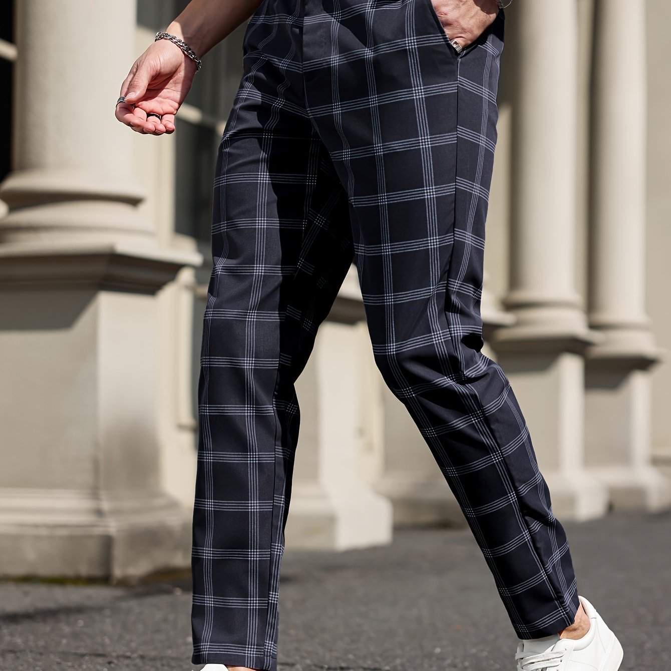 Heren Plaid Slim Fit Dress Pants - Patern Chic