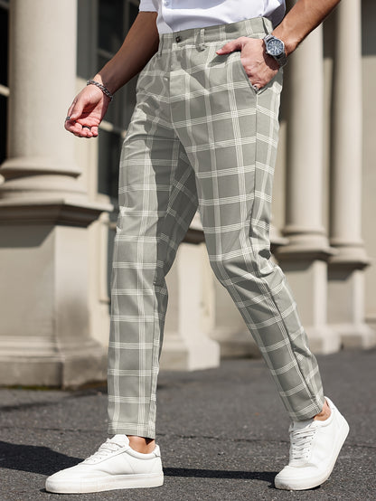 Heren Plaid Slim Fit Dress Pants - Patern Chic