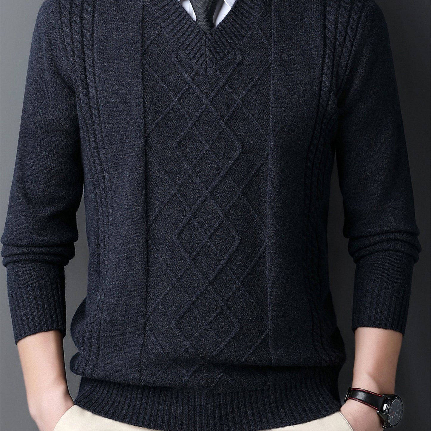 V-Neck Cable-Knit Sweater