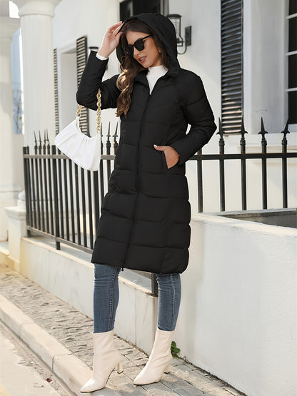 Dames Winter Hooded Midi Coat