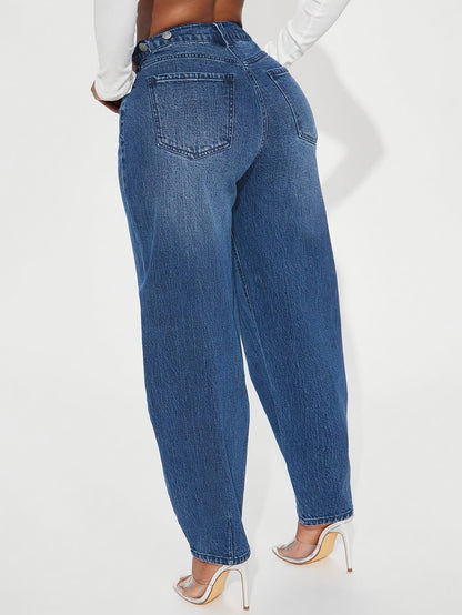 Retro Blauwe Hoge Taille Jeans