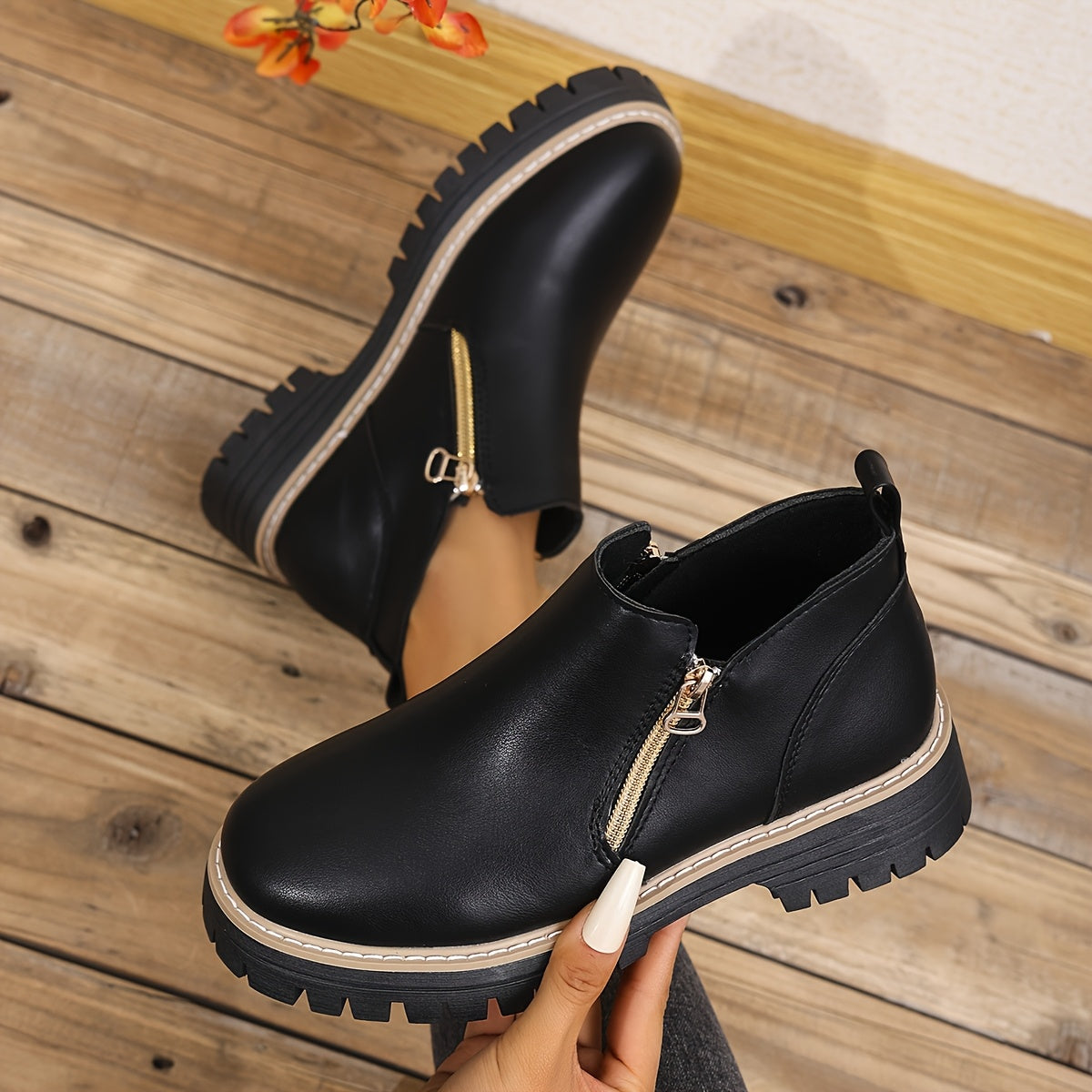 Dames Chic Zwarte PU Enkelboots