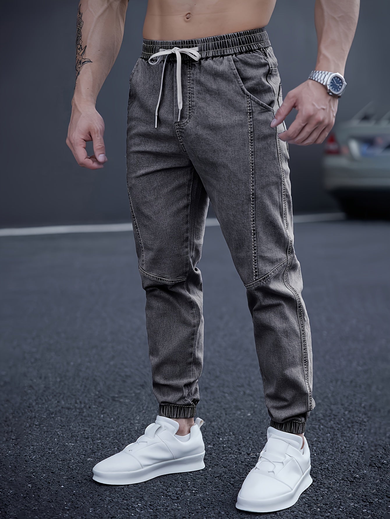 Heren Casual Jogger Jeans - Relaxte Washed Blauw