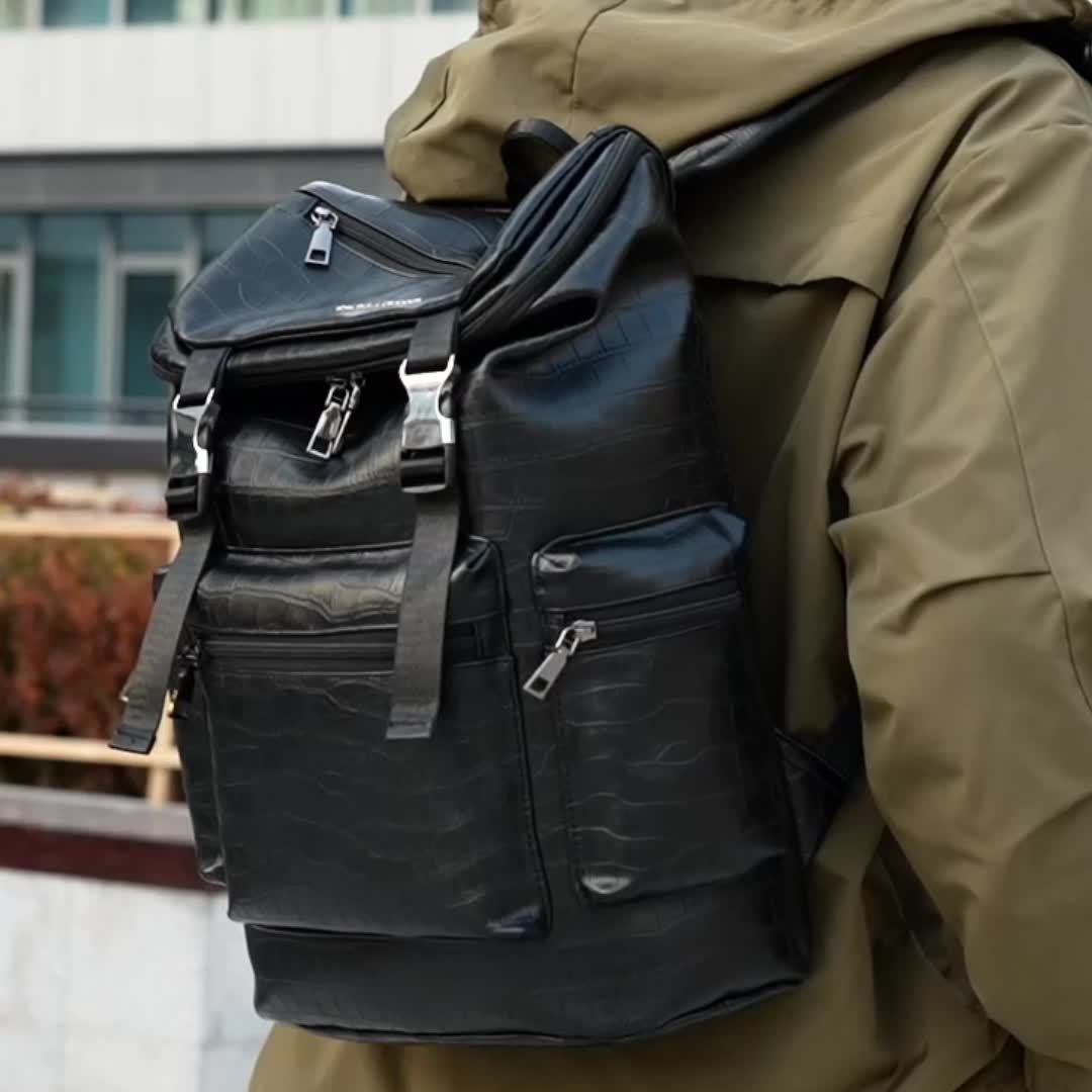 Zwarte Unisex Crocodile Textuur Rugzak