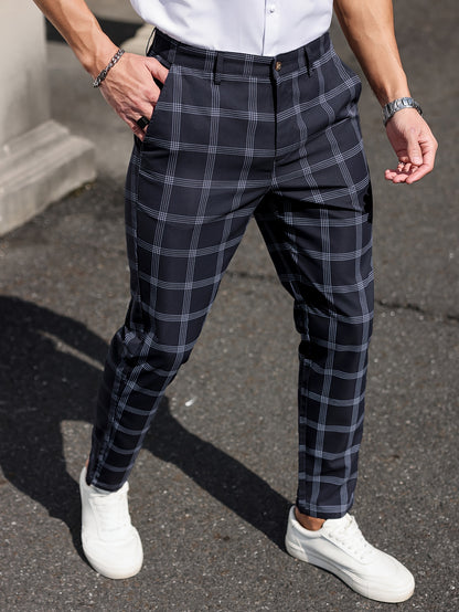 Heren Plaid Slim Fit Dress Pants - Patern Chic