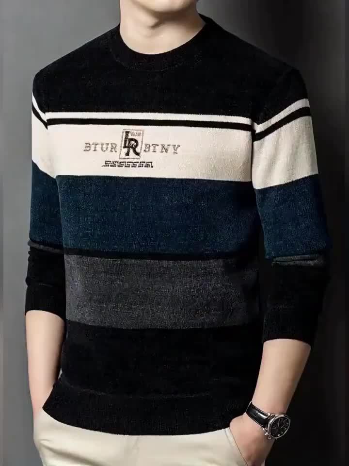 Winter Striped Crew Neck Sweater