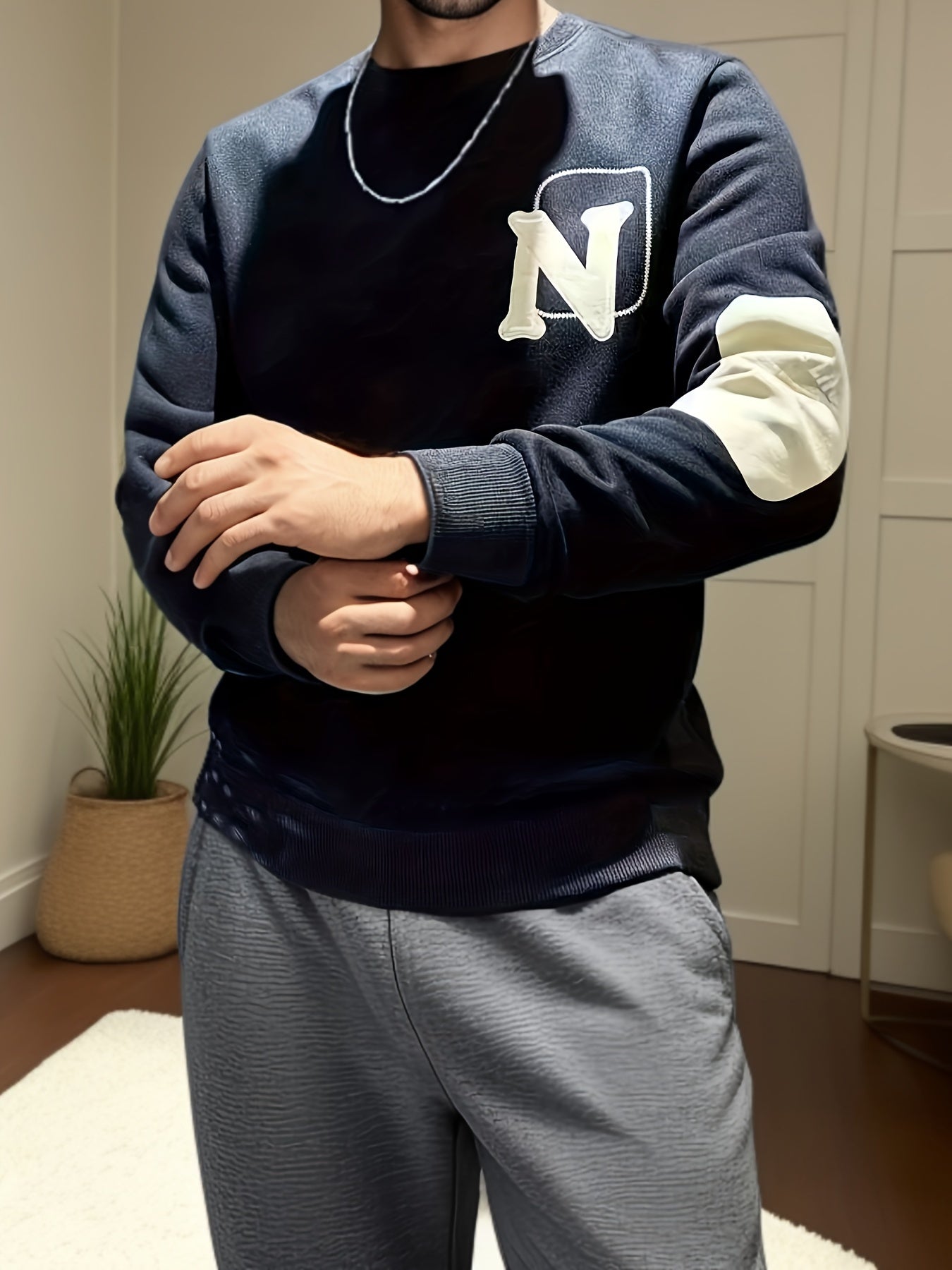 Heren Versatile Crew Neck Sweatshirt - Beige NY Stijl