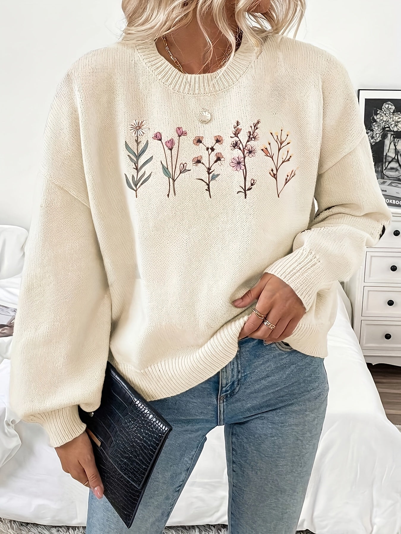 Dames Elegante Low Neck Pullover Sweater - Sophisticated Stretch