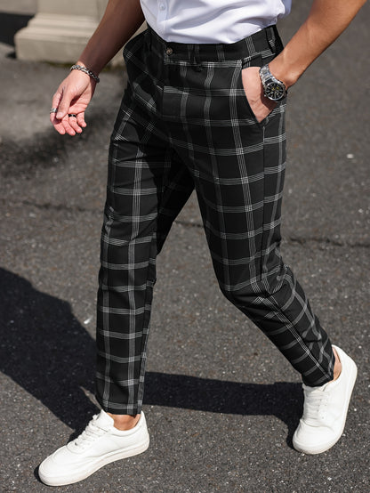 Heren Plaid Slim Fit Dress Pants - Patern Chic