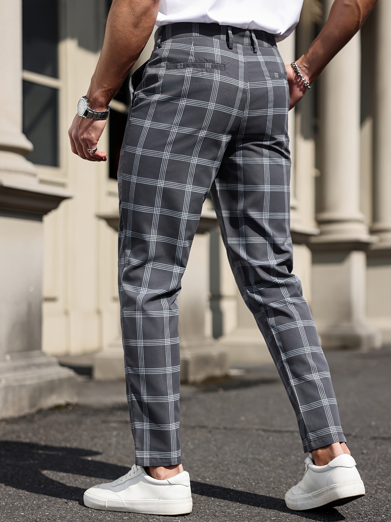 Heren Plaid Slim Fit Dress Pants - Patern Chic