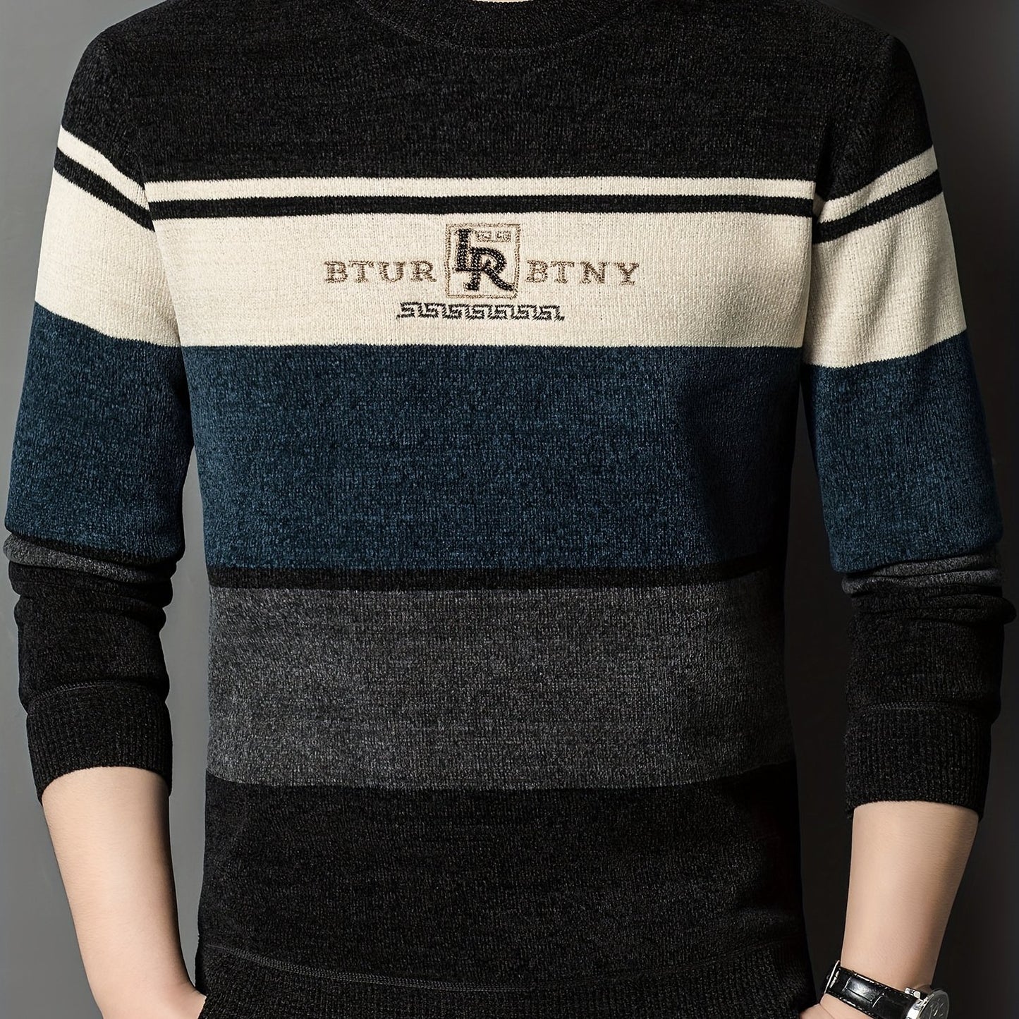 Winter Striped Crew Neck Sweater