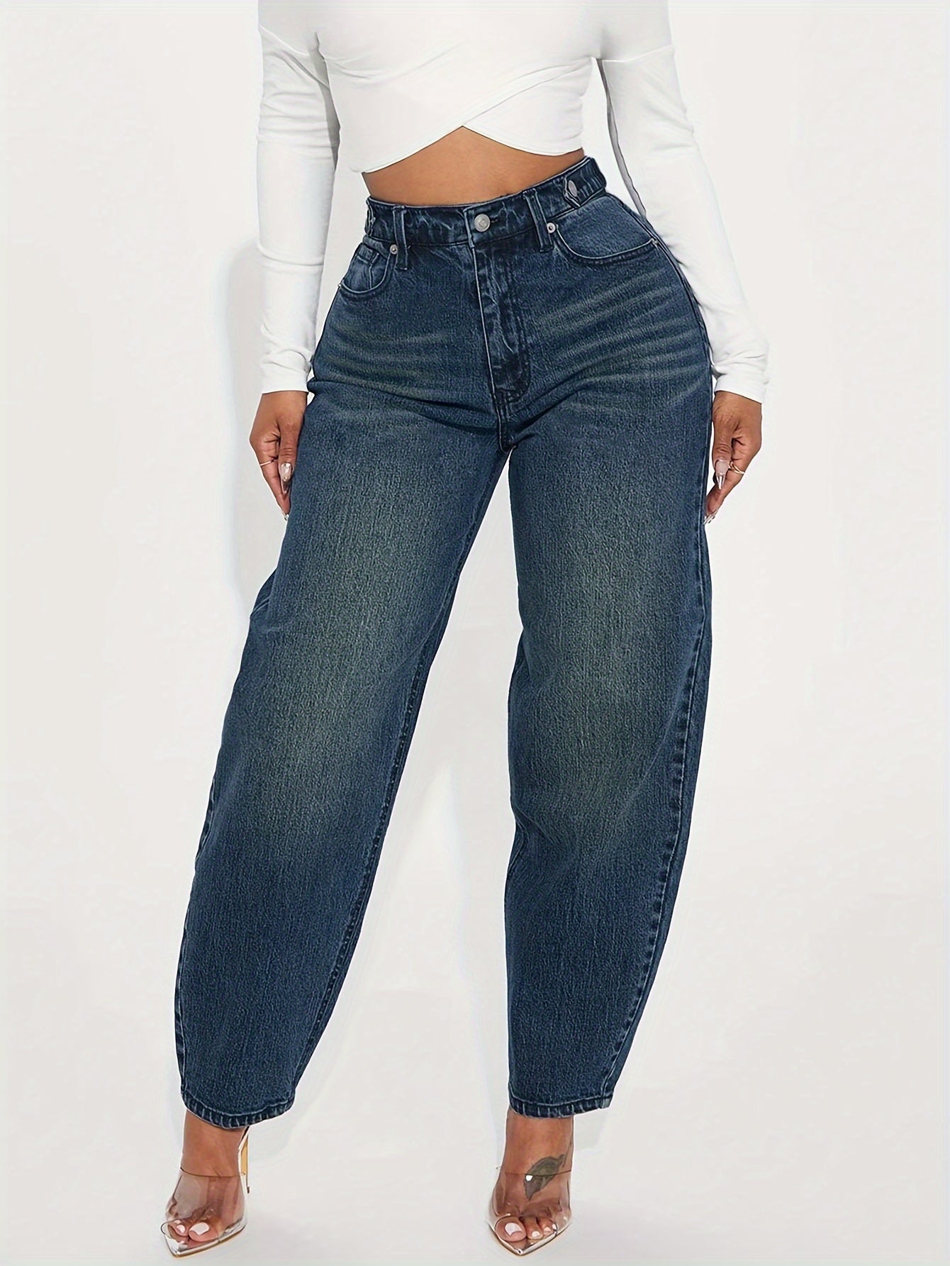 Retro Blauwe Hoge Taille Jeans